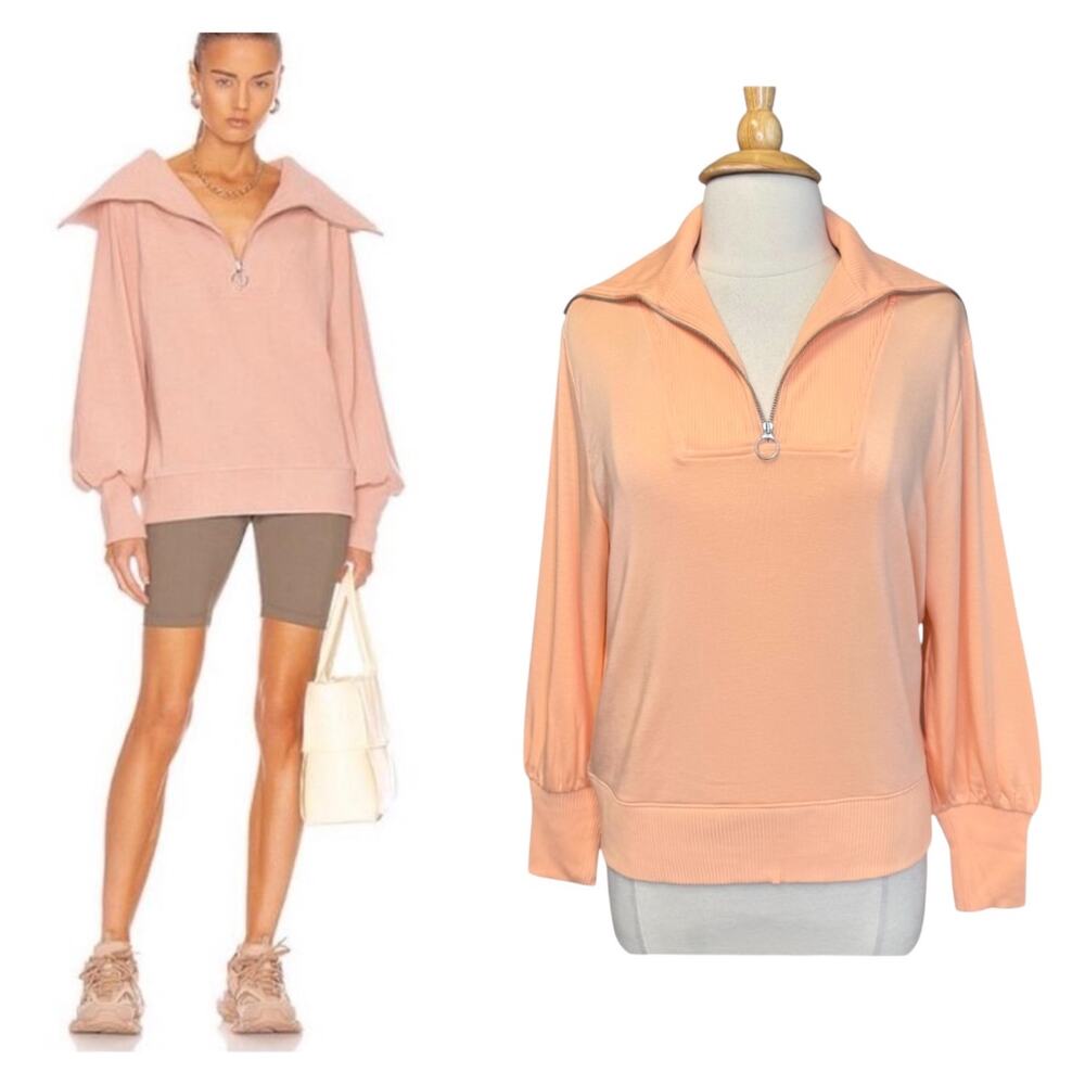 NWT Loft Relaxed Fit 1/4 Zip Wide Ribbed Collar Extended Cuff Sweatshirt Peach S
